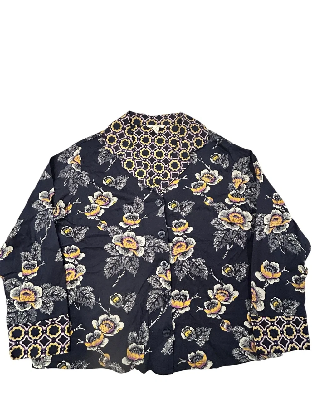 Vera Bradley Women's Long-Sleeve Cotton Notch Collar Pajama‎ Top Small Floral